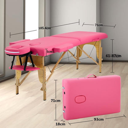 BestMassage MT-296-Pink - Massagetafel, 186 cm, hoogte verstelbaar, tweevoudig inklapbaar, gezichtskussen, draagbaar, draagtas, Roze