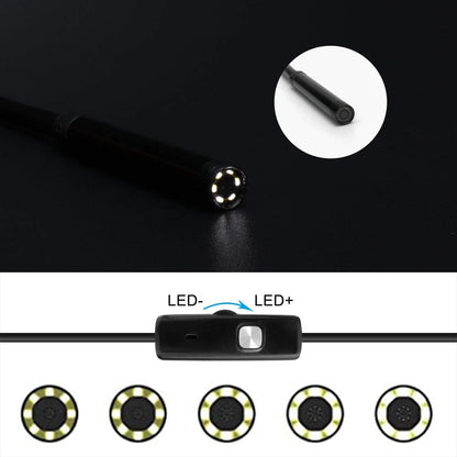 5m Endoscoop camera - 7mm kop en 5m kabel inspectiecamera - 720p HD - Te gebruiken met android telefoons of desktop (USB-A, USB-C, Micro USB), Waterdicht