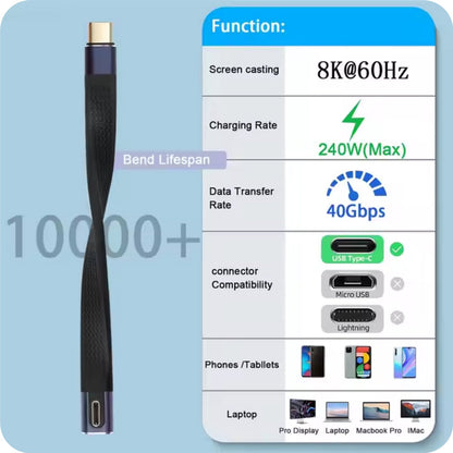 Delmark USB-C naar USB-C Kabel - 14cm - Thunderbolt 4 / USB4 240W PD - 8K60Hz Video - Flexibele kabel - Geschikt voor o.a. PC, Telefoon en Harde schijf