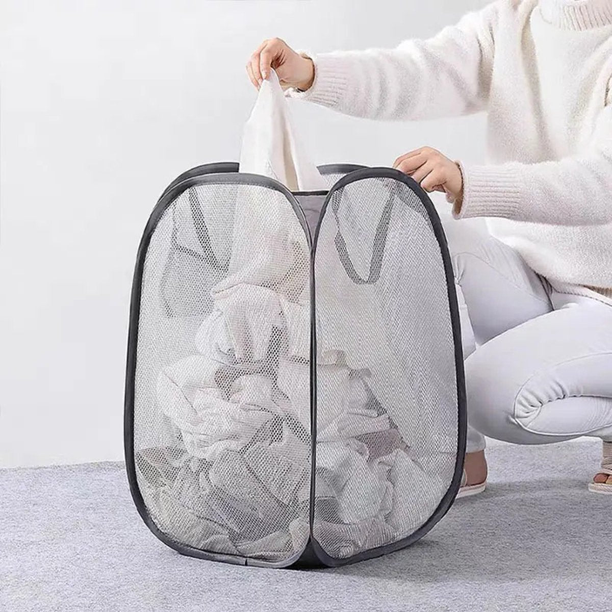 Opvouwbare Wasmand - Mesh materiaal - Grote Capaciteit -50x30 cm - Zwart