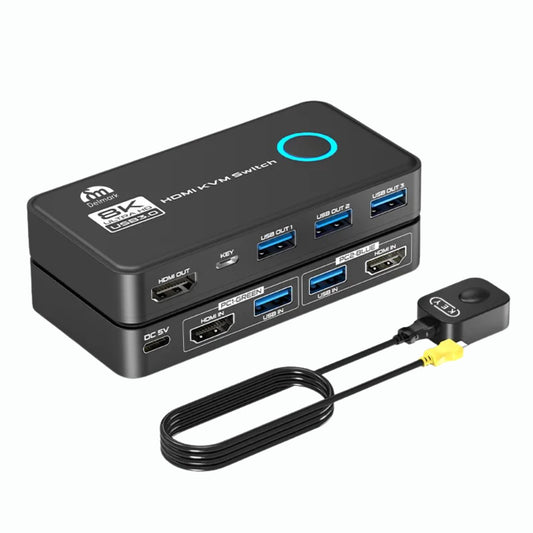 Delmark HDMI KVM Switch - 2 PC's naar 1 Monitor - USB 3.0 - HDMI 2.1 8K60Hz - Inclusief HDMI en USB Kabels