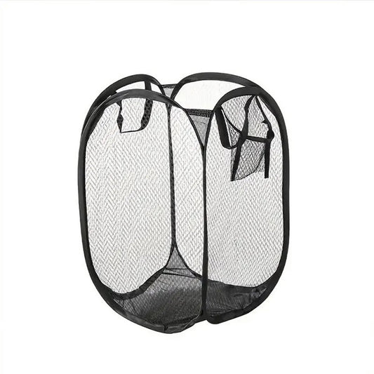 Faltbarer Wäschekorb - Netzmaterial - Großes Fassungsvermögen - 50x30 cm - Schwarz