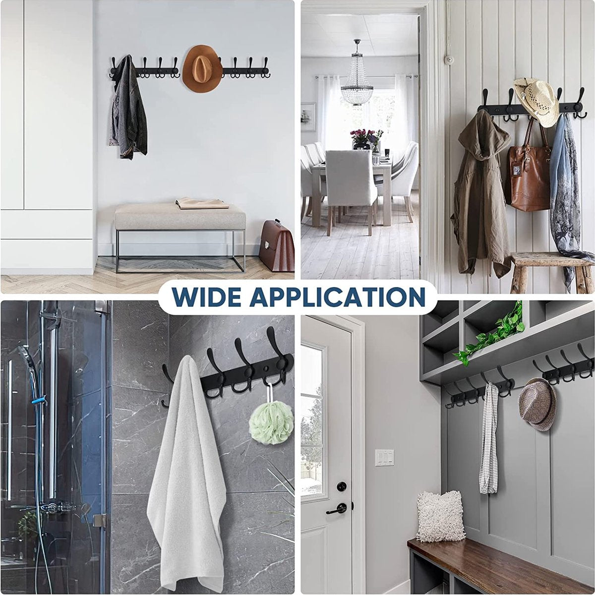 15-Haaks Wandkapstok - Hangende Design Muurkapstok - Handdoekrek - Mat Zwart
