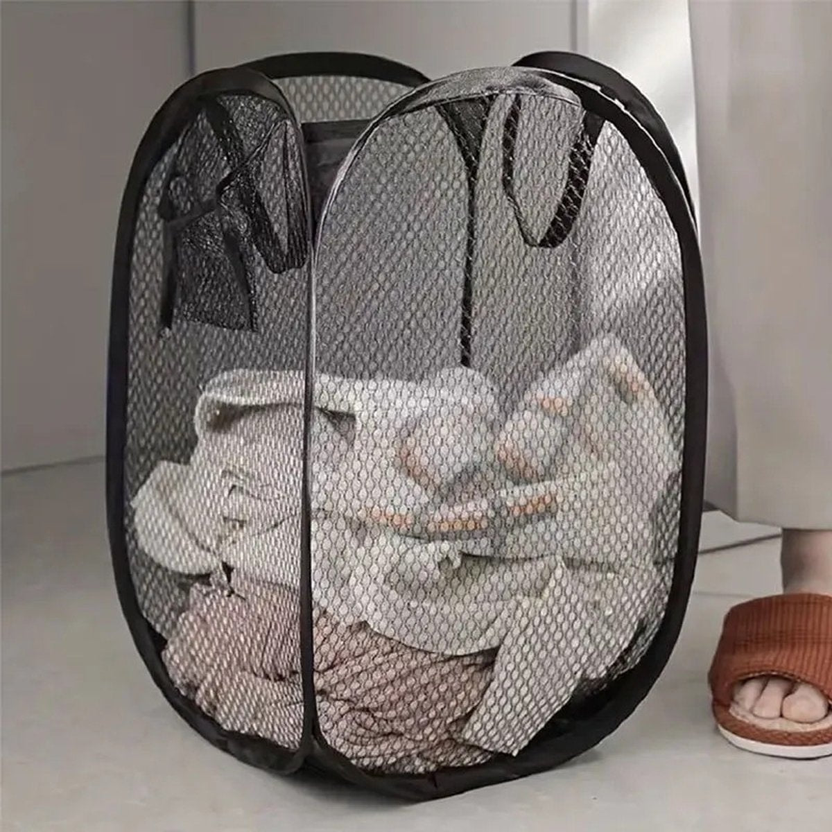 Opvouwbare Wasmand - Mesh materiaal - Grote Capaciteit -50x30 cm - Zwart