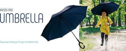 PLATINET PLUCHBL Paraplu met C handvat semi-automatisch polyester donker-blauw