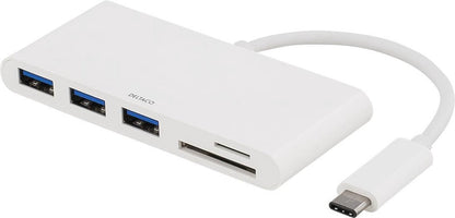 DELTACO USBC-HUB USB-C naar 3 x USB 3.1 HUB met ingebouwde microSD en SD kaartlezer adapter wit