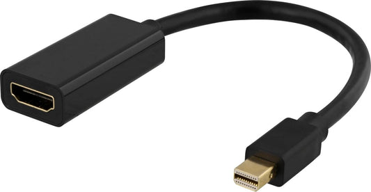 DELTACO DP-HDMI45 - Mini DisplayPort mannelijk naar HDMI vrouwelijk adapter, DisplayPort dual-mode, 4K UHD, 3840x2160 op 60Hz, 0.2m, zwart