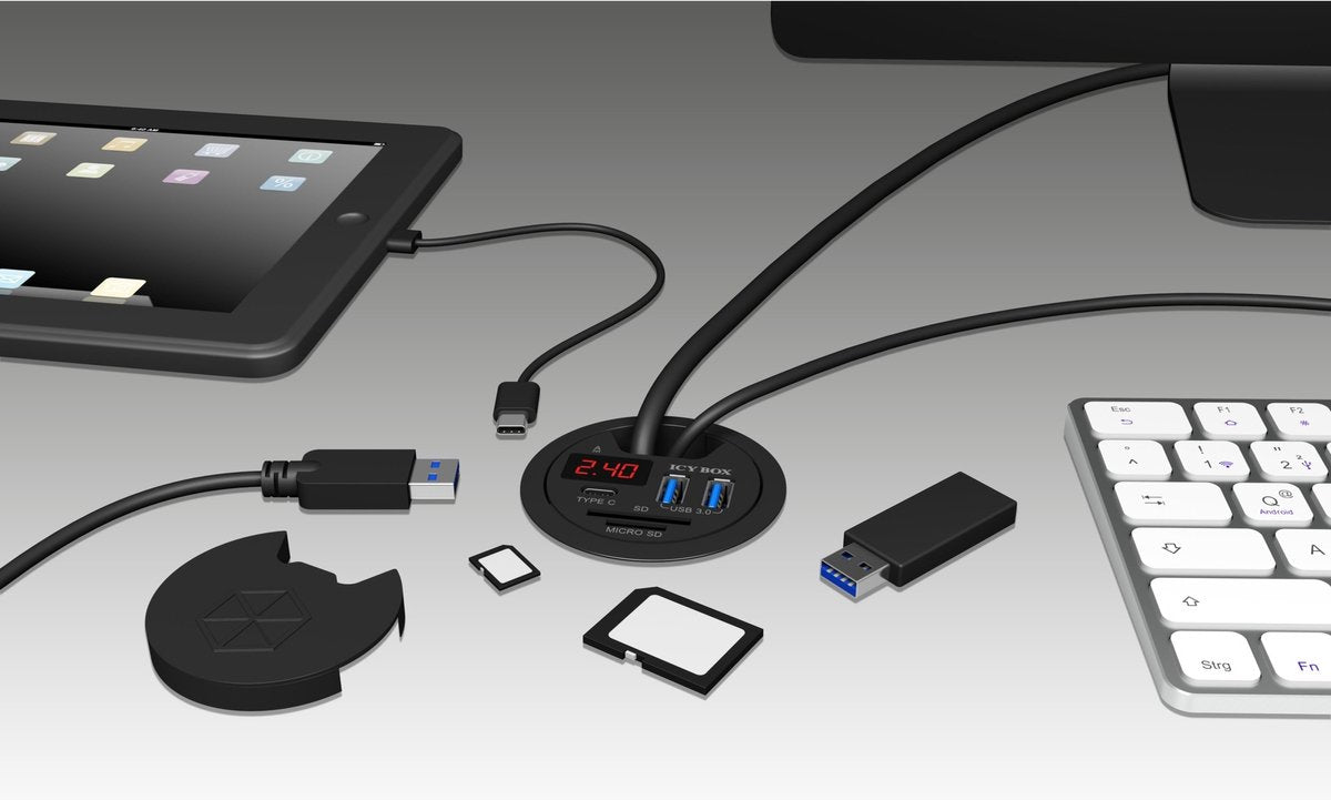 Icy Box IB-HUB1404 Kaartlezer Combo Usb-hub Usb 3.0 Zwart