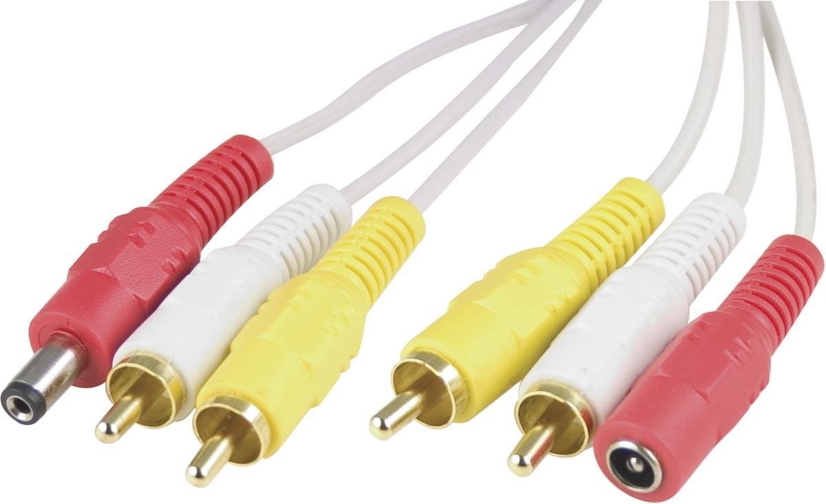 DELTACO MM-80B, 2x RCA (M/M) + DC-plug (M/F, 5.5x2.1), 5m