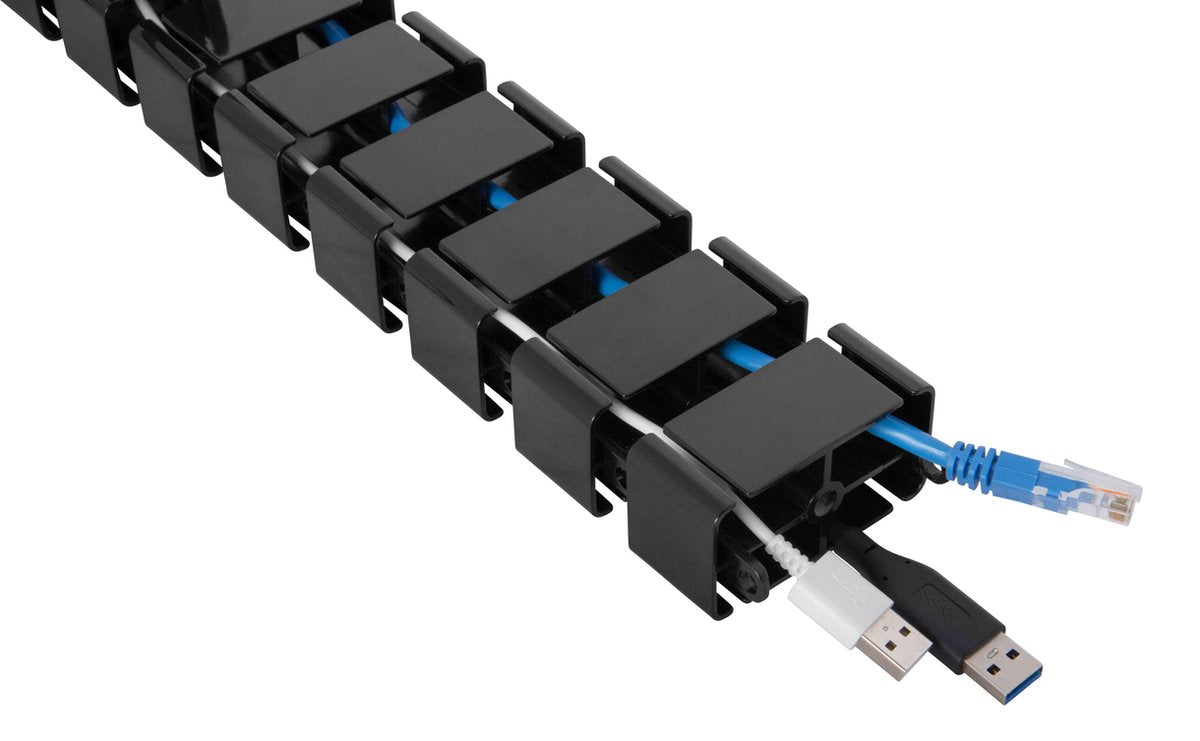 DELTACO OFFICE DELO-0203, Cable duct column with 4 channels and weighted base plate, 1.3m, black