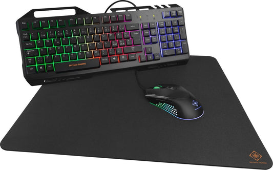 DELTACO GAMING GAM-113 - 3-in-1 gaming kit met metalen RGB-toetsenbord, muis met verlichting, muismat - Pan-Nordic layout - zwart