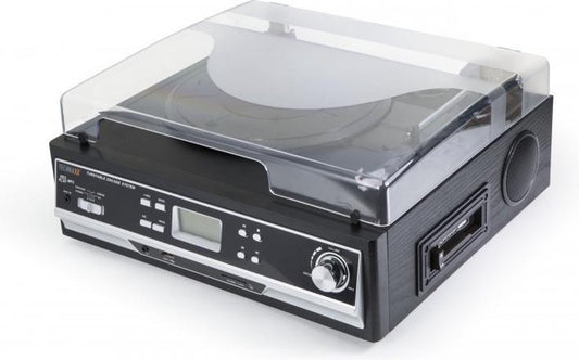 Technaxx TX-22+ Plattenspieler und Kassettendeck mit Digitalisierungsfunktion auf USB oder SD, integrierten Lautsprechern und Bluetooth, Schwarz