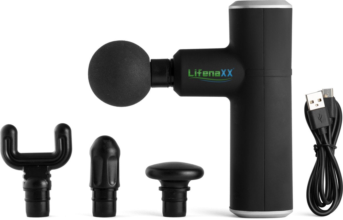 Technaxx Lifenaxx LX-025 Mini Massage gun - Compact sports and relaxation massage gun wireless with attachments - Black