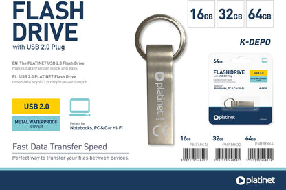 PLATINET PMFMK16 PENDRIVE USB 2.0 K-Depo 16GB  USB Geheugenstick METAL - metalen behuizing