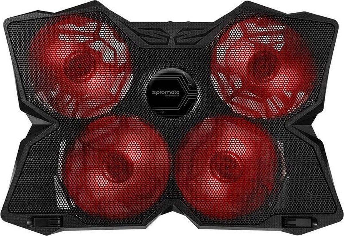 Promate AIRBASE-3.BLACK, Laptop Koeler Cooling Stand | 4 Ventilatoren | Instelbare ventilator snelheid | USB Hub| tot 17 inch (Zwart)