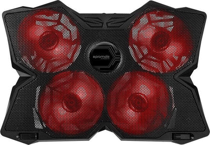 Promate AIRBASE-3.BLACK, Laptop Koeler Cooling Stand | 4 Ventilatoren | Instelbare ventilator snelheid | USB Hub| tot 17 inch (Zwart)