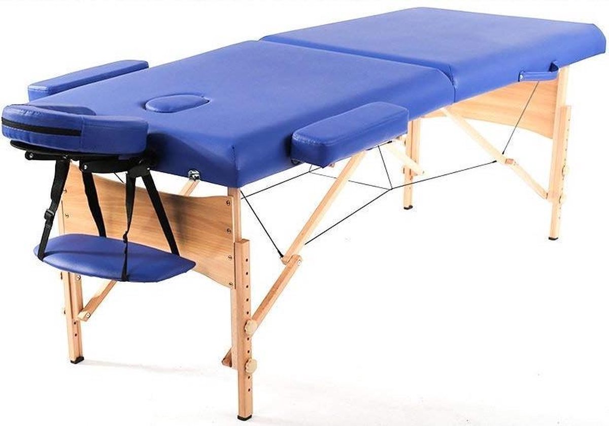 BestMassage MT-T1-Blue - Massagetafel, draagbaar massagebed, lengte 186 cm, hoogte verstelbaar, tweevoudig inklapbaar, gezichtskussen, draagtas, blauw