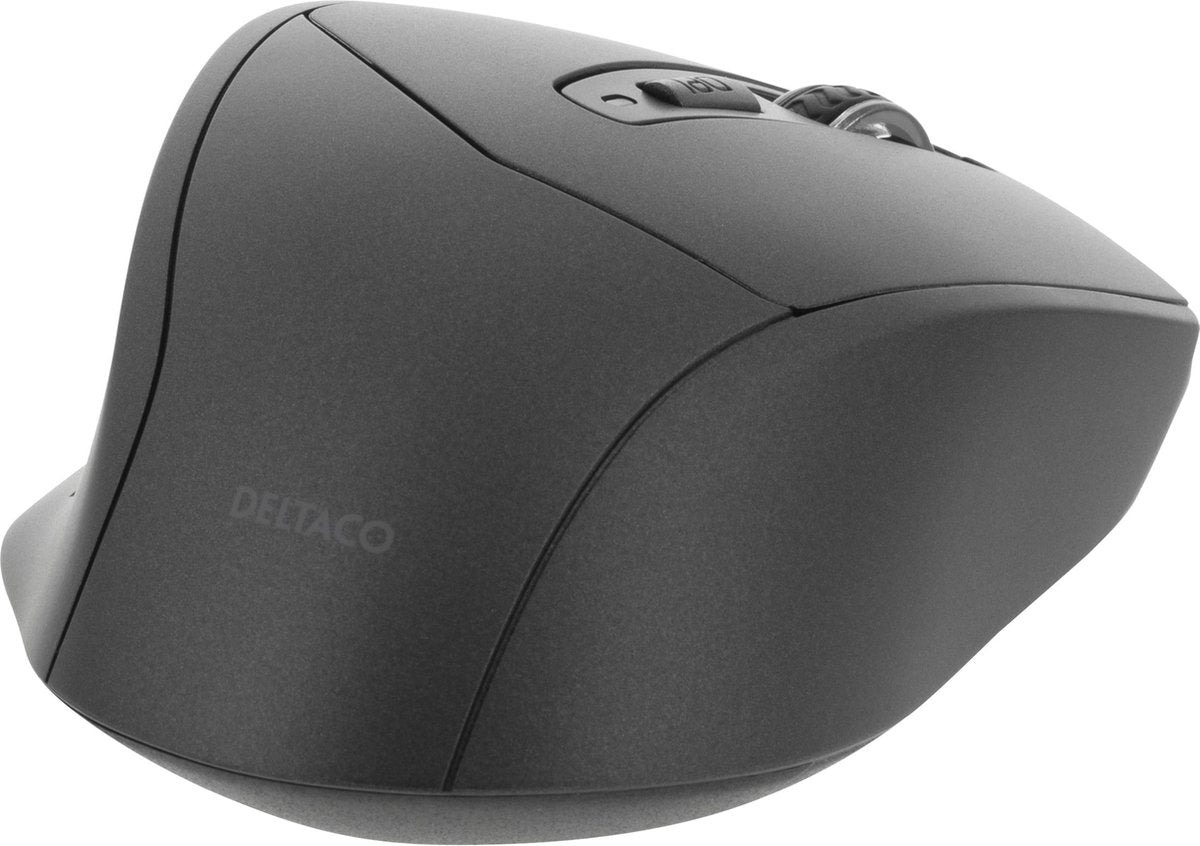 DELTACO MS-901 Stille Bluetooth-muis met ingebouwde receiver, 800-1600 DPI, 4 knoppen, grijs