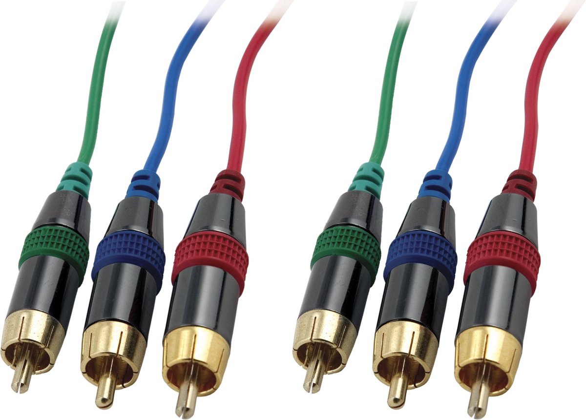 DELTACO MM-70D Component Video Kabel, 2x 3 RCA, 10 meter, Verguld, zwart