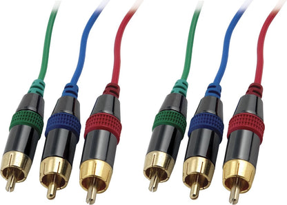 DELTACO MM-70D Component Video Kabel, 2x 3 RCA, 10 meter, Verguld, zwart