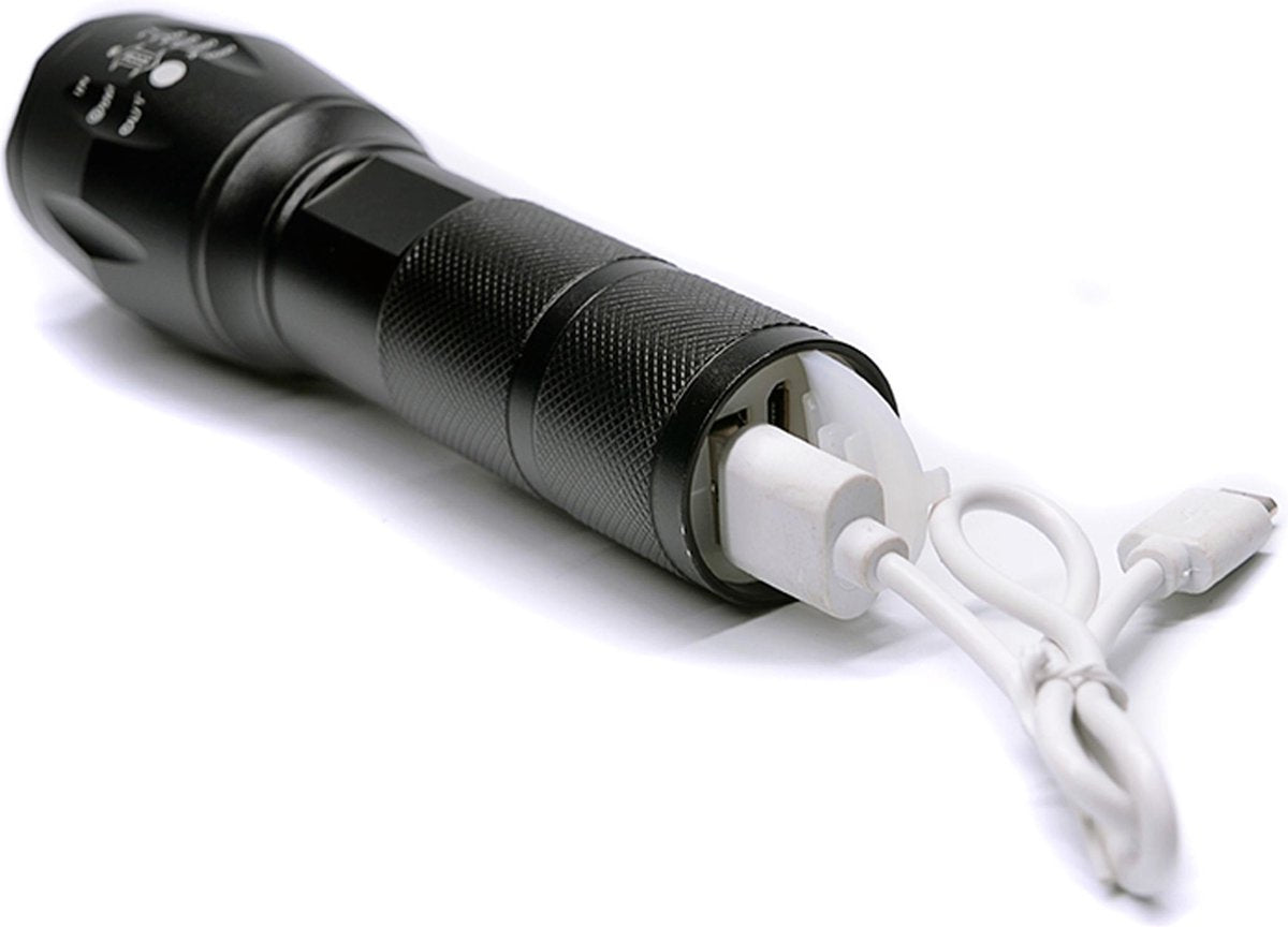 Platinet PAFT10W Tactische oplaadbare LED zaklamp met powerbank functie zwart