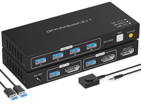 NÖRDIC KVM-150 KVM Switch - Displayport to USB - 8K60Hz 4K144Hz, 4xUSB 3.1 - Black