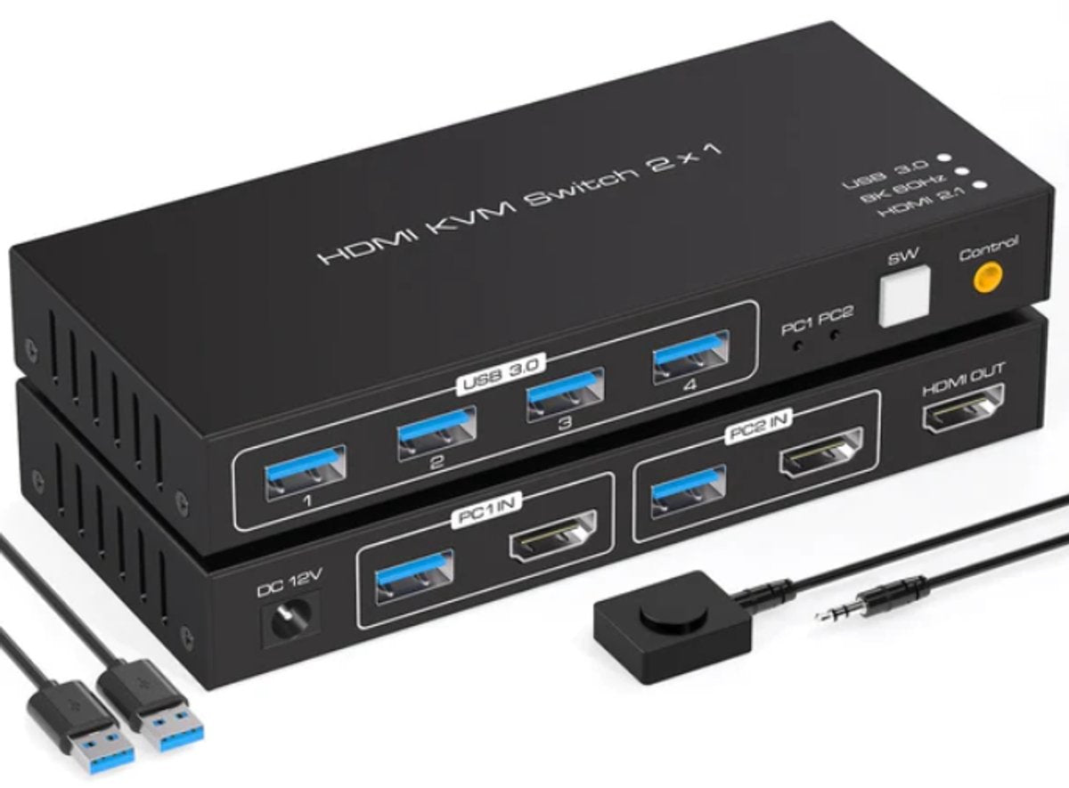 NÖRDIC KVM-154 KVM Switch - HDMI naar USB - 8K60Hz 4K120Hz, 4xUSB 3.1 - HDCP2.3 - HDR10 - Zwart