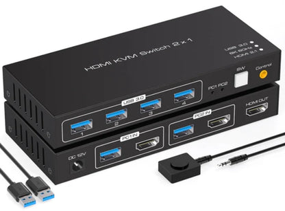 NÖRDIC KVM-154 KVM Switch - HDMI naar USB - 8K60Hz 4K120Hz, 4xUSB 3.1 - HDCP2.3 - HDR10 - Zwart