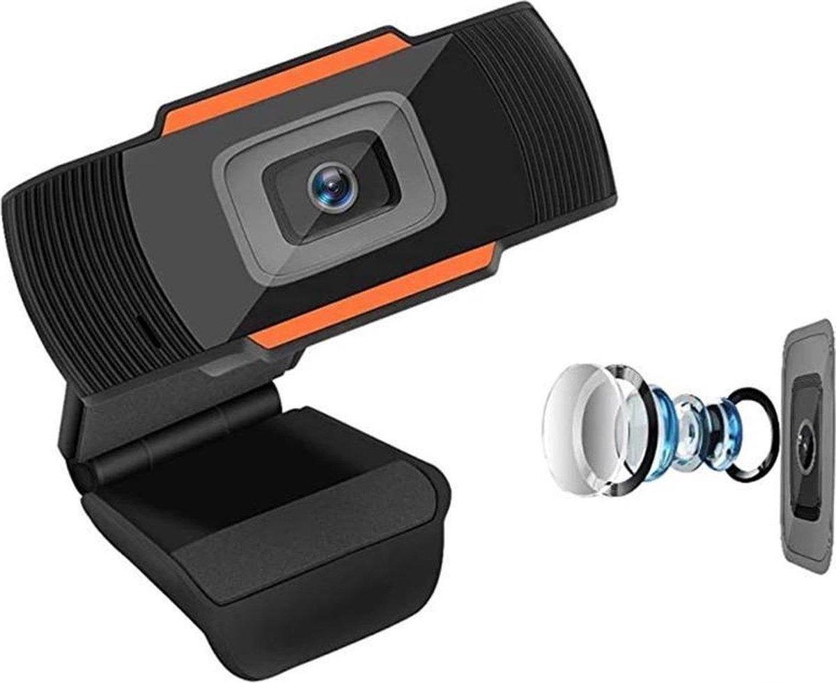 Full HD Webcam met Microfoon - Webcam voor PC - Webcamera - Vergaderen - Werk & Thuis - School - USB - Windows & Mac - Zwart & Oranje