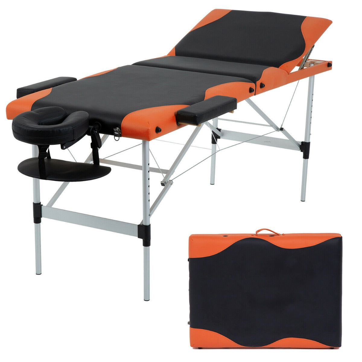 BestMassage BT-ALMT7370-CM - Massagetafel - lengte 214cm - hoogte verstelbaar - 3-voudig inklapbaar - gezichtskussen - draagbaar en draagtas - aluminium