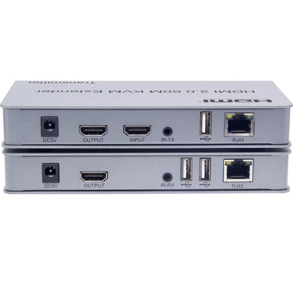 NÖRDIC KVM-EXT KVM Extender over Cat6 up to 60m - HDMI2.0 - 4K60Hz - 2xUSB - 1080p - Silver