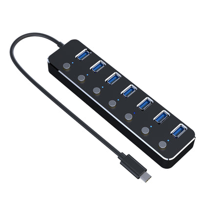 NÖRDIC USBC-HUB27 USB-C naar 7x USB hub - USB-C 3.0 - 5Gbps - Zwart