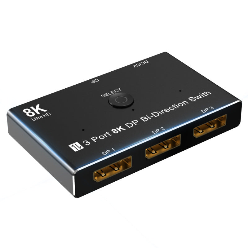 NÖRDIC DP-102 - 2 in 1 Displayport Splitter/Switch - 3 naar 1 Switch - 1 naar 3 Splitter - DP1.4 - 8K30H//4K120Hz - 32.4Gb/s - Zwart