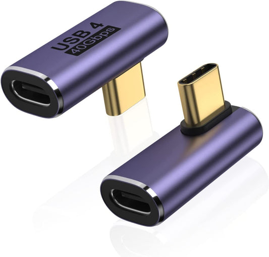 NÖRDIC USB4-304 - Right Angle Female to Male USB-C Adapter - 8K60Hz - 40Gb/s - PD 100W - Purple