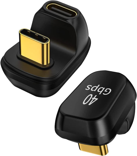 NÖRDIC USB4-305 - Double Angled USB-C Adapter - Male to Female - 8K60Hz - 40Gb/s - PD 100W - Black