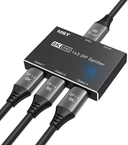 NÖRDIC DP-100 - 1 naar 3 Displayport Splitter - 8K30Hz/4K120Hz - MST - Zwart