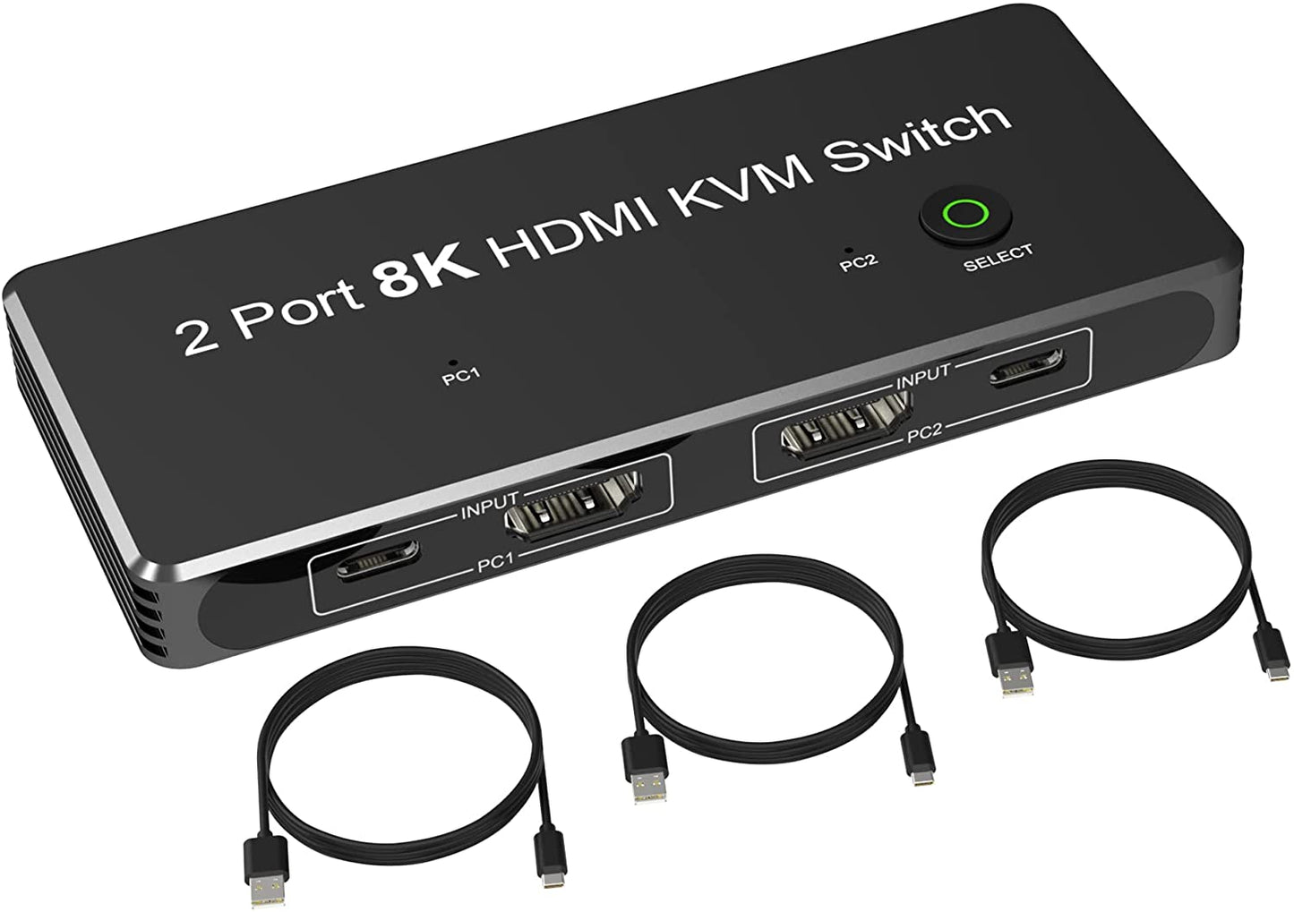 NÖRDIC KVM-113 KVM Switch - 2 to 1 - USB-C, HDMI2.1, USB3.0 - 8K60Hz - HDCP2.3 - Black