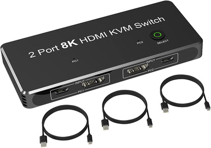 NÖRDIC KVM-113 KVM Switch - 2 to 1 - USB-C, HDMI2.1, USB3.0 - 8K60Hz - HDCP2.3 - Black