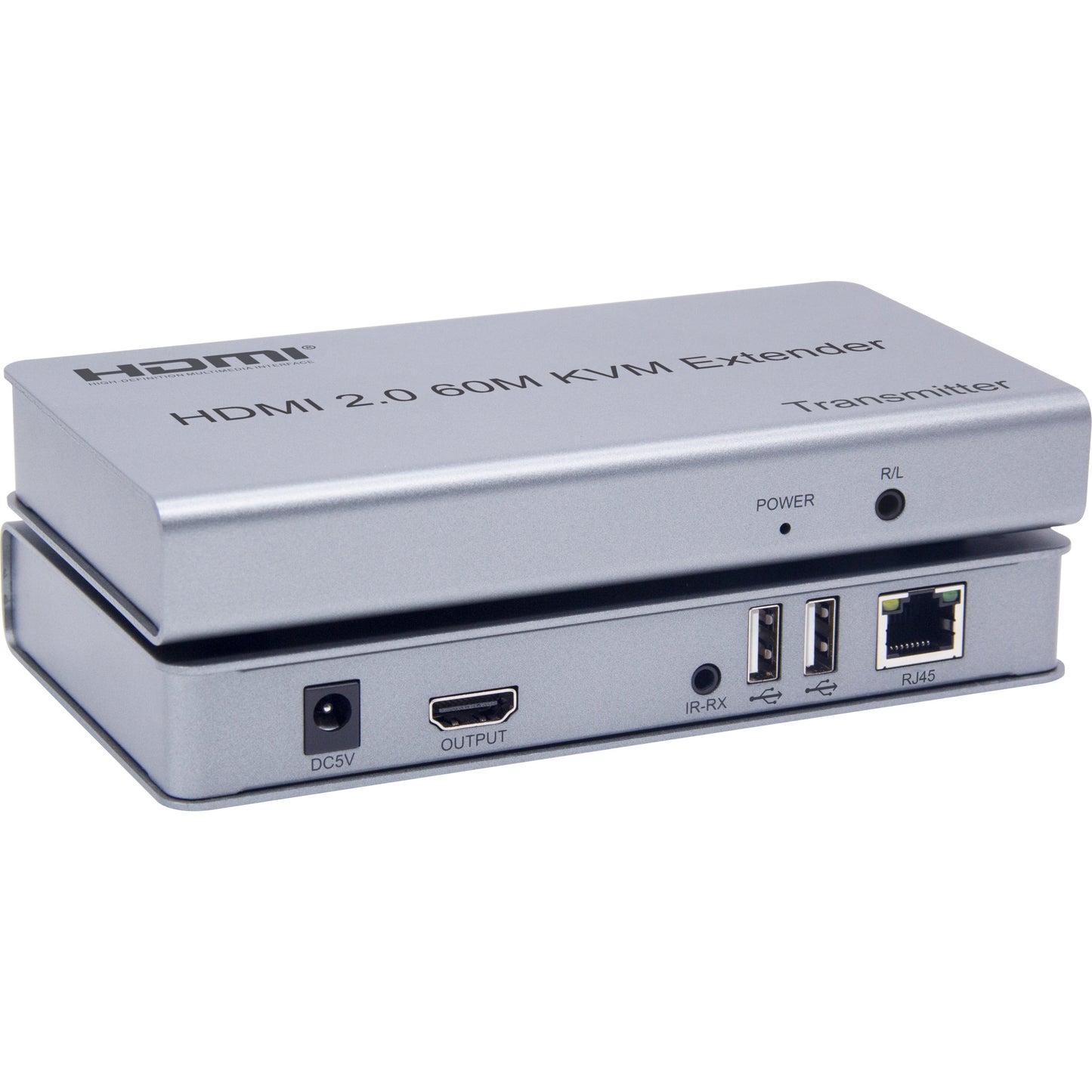 NÖRDIC KVM-EXT KVM Extender over Cat6 up to 60m - HDMI2.0 - 4K60Hz - 2xUSB - 1080p - Silver