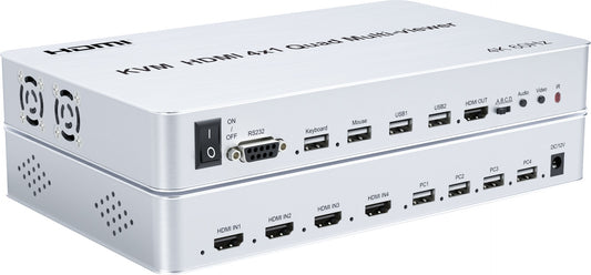 NÖRDIC KVM-111 KVM switch 4 in naar 5 uit - 4x PC naar 1x HDMI 4K 60Hz - 4x USB - Quad Multi-Viewer
