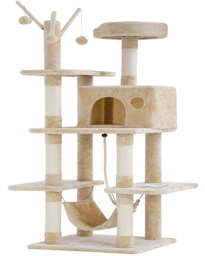 BestPet CT-T154-BEIGE Kattenboom voor katten - Speelhuis - Met hangmat - Beige