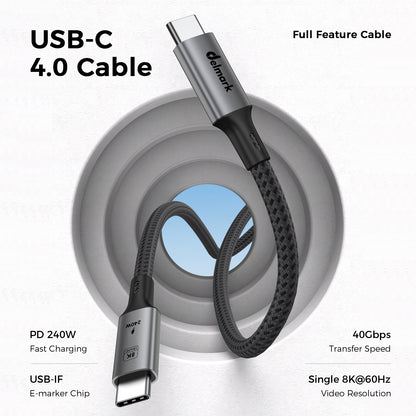 Delmark USB-C 4.0 Kabel - 1 meter- USB4 40Gbps, 8K Video, PD 240W - Fast Charging - Thunderbolt 3/4 Compatibel