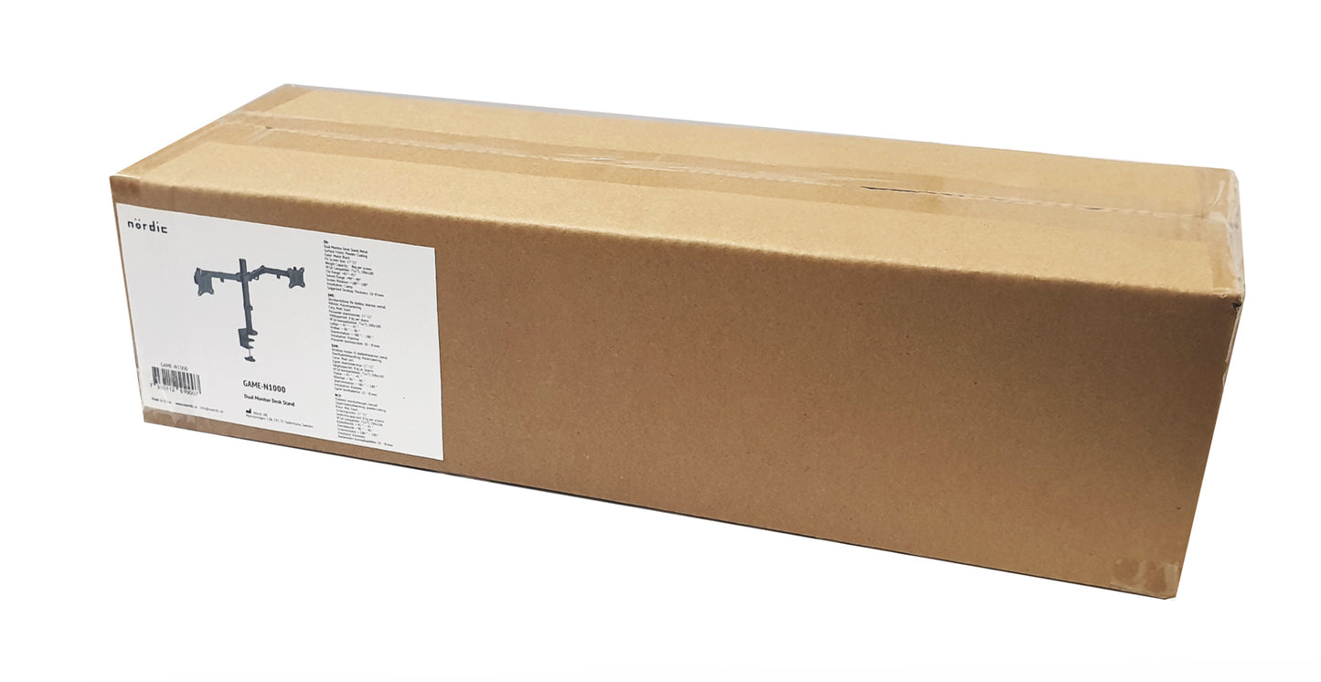 NÖRDIC GAME-N1000, double monitor arm, bracket for 13 to 32 inch screens, swivel, tilt and pivot, black