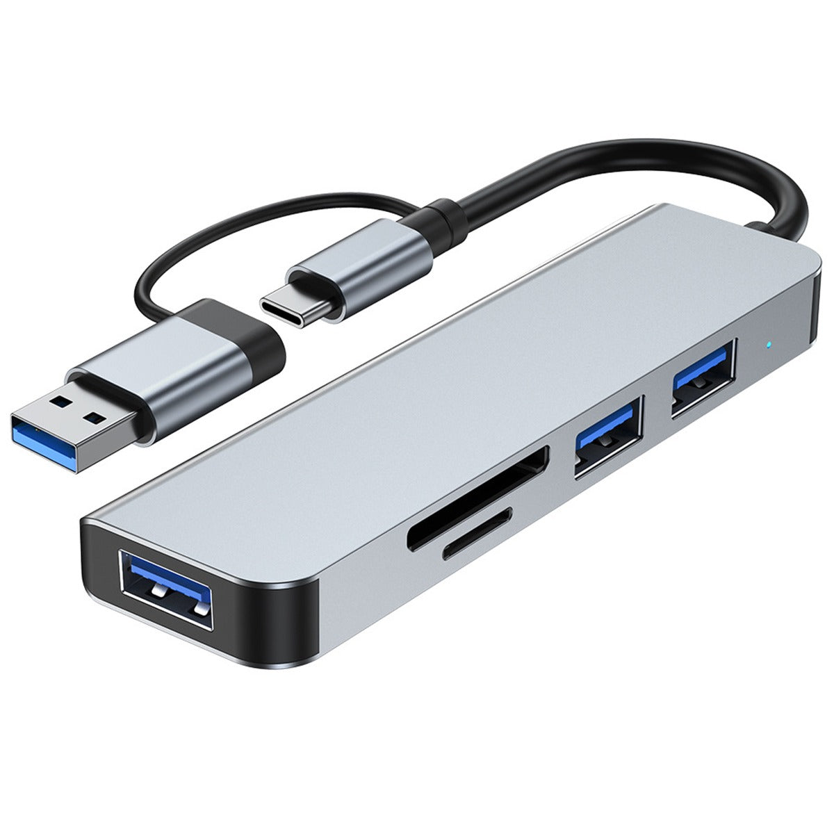 NÖRDIC USBC-HUB10 USB-C naar USB Hub - 2xUSB-A 2.0, 1xUSB-A 3.0, 1xTF, 1xSD - Grijs