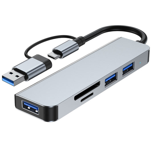NÖRDIC USBC-HUB10 USB-C to USB Hub - 2xUSB-A 2.0, 1xUSB-A 3.0, 1xTF, 1xSD - Gray