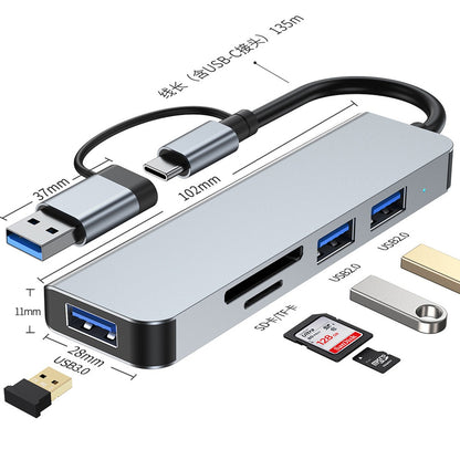 NÖRDIC USBC-HUB10 USB-C naar USB Hub - 2xUSB-A 2.0, 1xUSB-A 3.0, 1xTF, 1xSD - Grijs