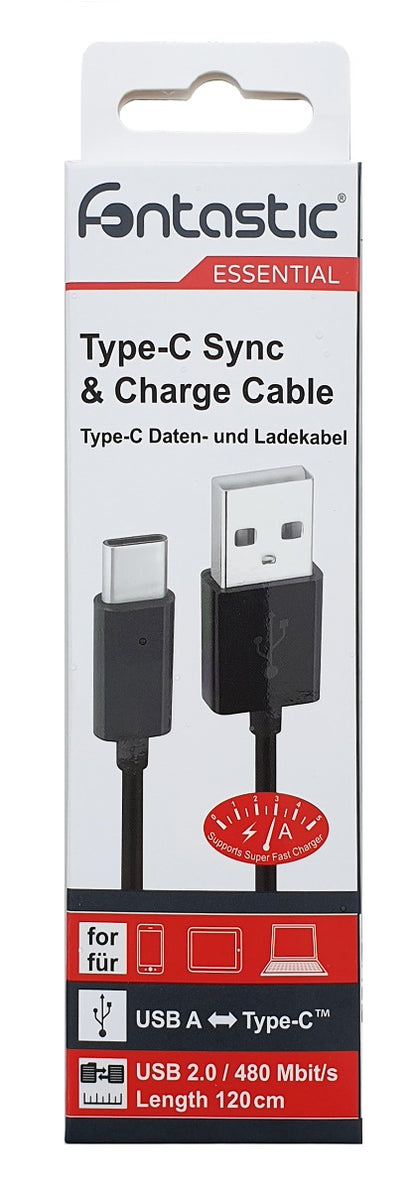 Fontastic 251252 Charging Cable - Data Cable USB 2.0 A to Type-C - 1.2 meters - Black
