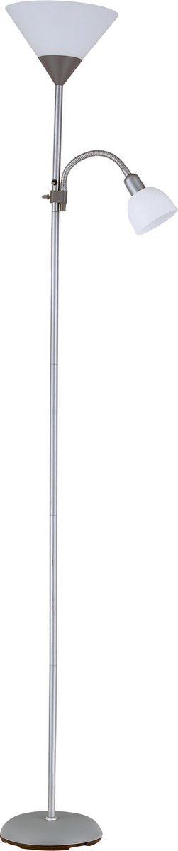 Platinet PFLF066GR - moderne staande vloerlamp - extra draaibare spot - leeslamp - zilver