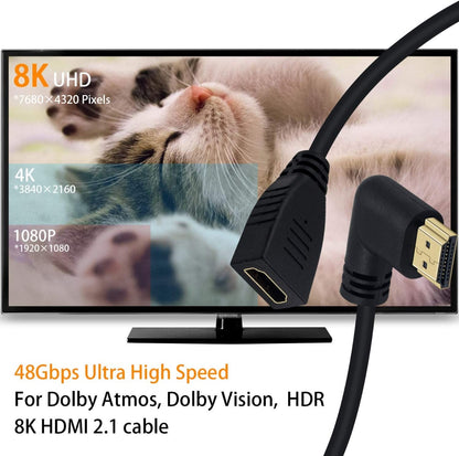NÖRDIC HDMI-N5028 - HDMI 2.1 Adapter - 8K60Hz 4k120Hz - Male to Female - Angled to the right - 15cm