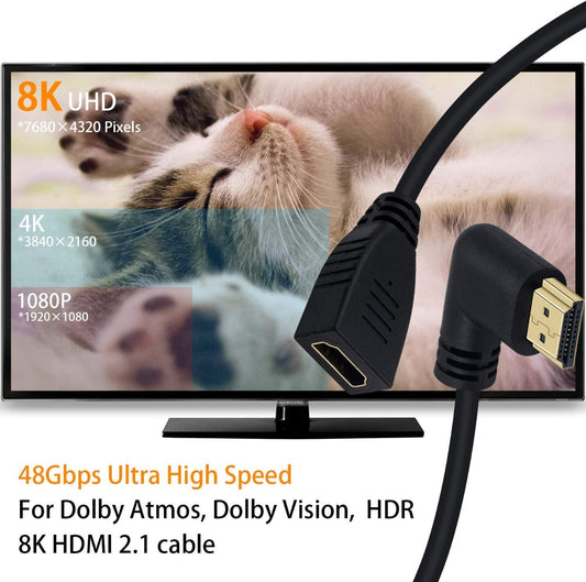 NÖRDIC HDMI-N5028 - HDMI 2.1-adapter - 8K60Hz 4k120Hz - Mannelijk naar Vrouwelijk - Hoek naar rechts - 15cm